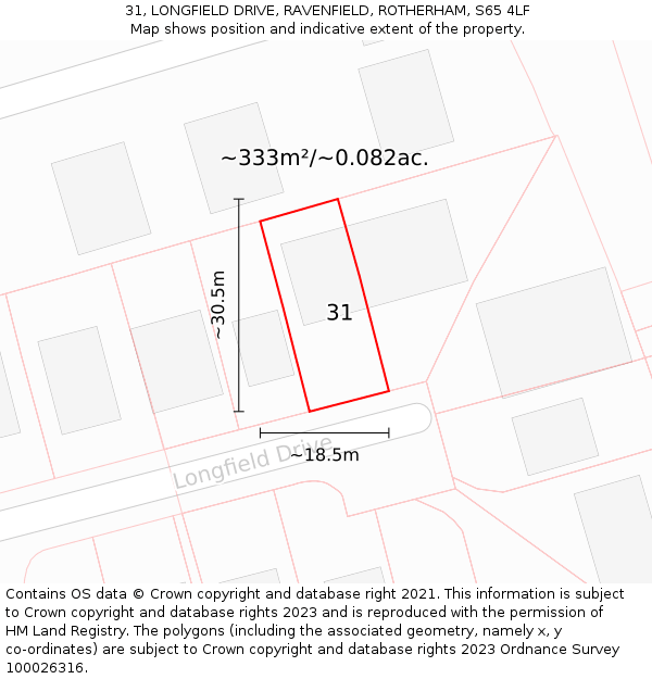 31, LONGFIELD DRIVE, RAVENFIELD, ROTHERHAM, S65 4LF: Plot and title map