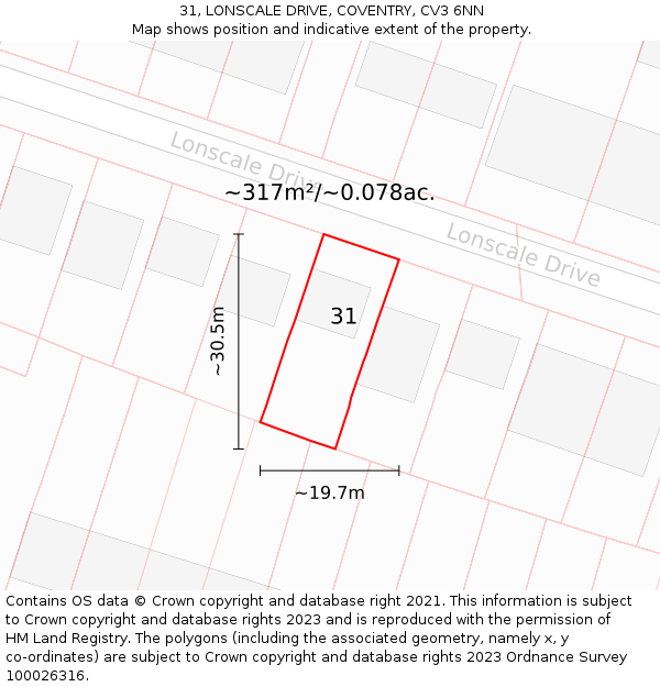 31, LONSCALE DRIVE, COVENTRY, CV3 6NN: Plot and title map