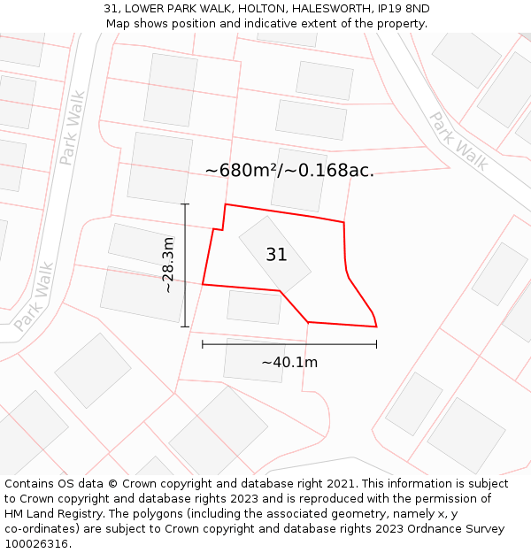 31, LOWER PARK WALK, HOLTON, HALESWORTH, IP19 8ND: Plot and title map