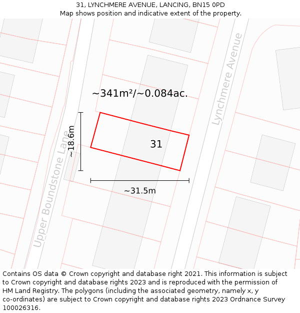 31, LYNCHMERE AVENUE, LANCING, BN15 0PD: Plot and title map