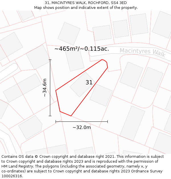 31, MACINTYRES WALK, ROCHFORD, SS4 3ED: Plot and title map