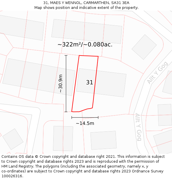 31, MAES Y WENNOL, CARMARTHEN, SA31 3EA: Plot and title map