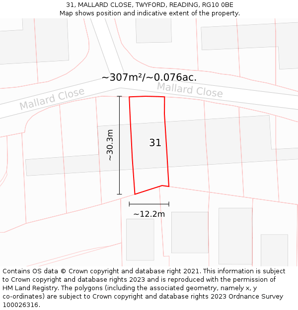 31, MALLARD CLOSE, TWYFORD, READING, RG10 0BE: Plot and title map