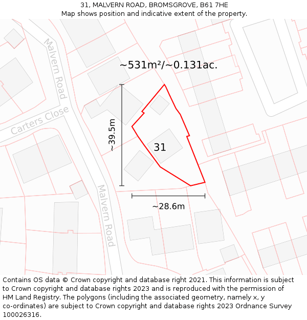 31, MALVERN ROAD, BROMSGROVE, B61 7HE: Plot and title map