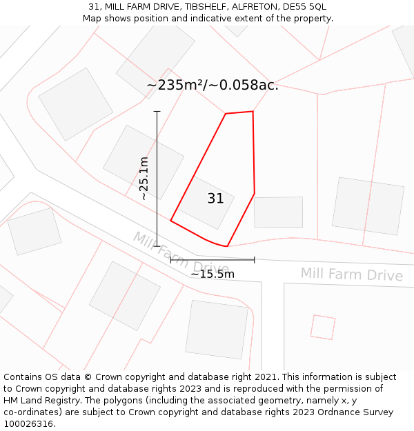 31, MILL FARM DRIVE, TIBSHELF, ALFRETON, DE55 5QL: Plot and title map