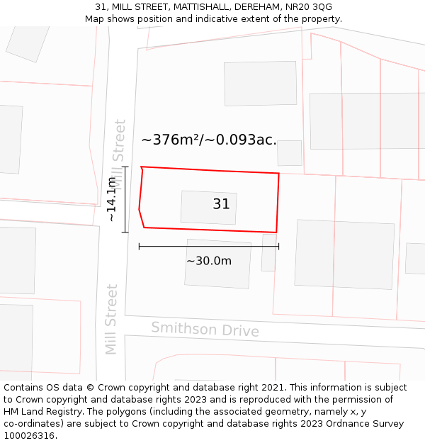 31, MILL STREET, MATTISHALL, DEREHAM, NR20 3QG: Plot and title map