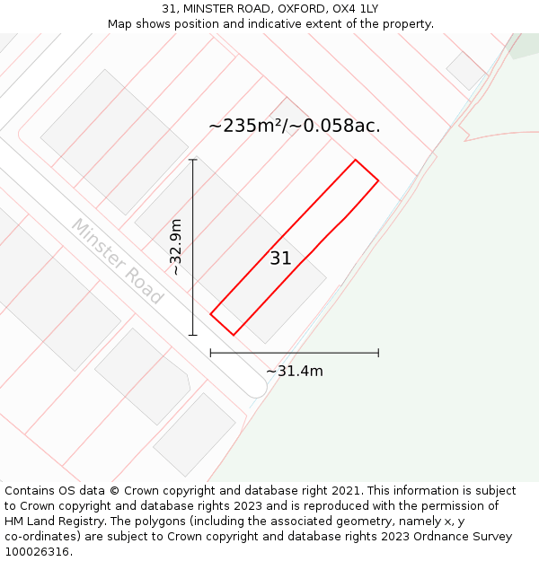 31, MINSTER ROAD, OXFORD, OX4 1LY: Plot and title map