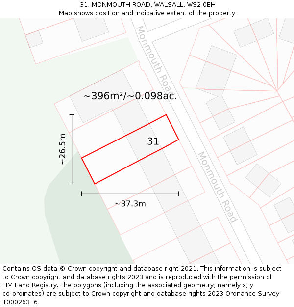 31, MONMOUTH ROAD, WALSALL, WS2 0EH: Plot and title map