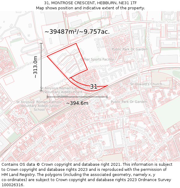 31, MONTROSE CRESCENT, HEBBURN, NE31 1TF: Plot and title map