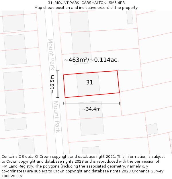 31, MOUNT PARK, CARSHALTON, SM5 4PR: Plot and title map