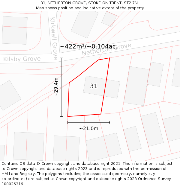 31, NETHERTON GROVE, STOKE-ON-TRENT, ST2 7NL: Plot and title map