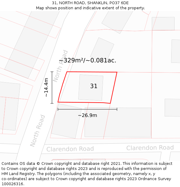 31, NORTH ROAD, SHANKLIN, PO37 6DE: Plot and title map