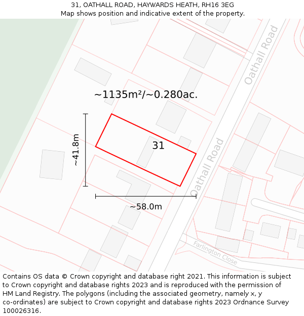 31, OATHALL ROAD, HAYWARDS HEATH, RH16 3EG: Plot and title map