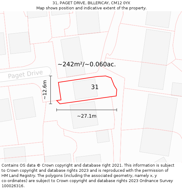 31, PAGET DRIVE, BILLERICAY, CM12 0YX: Plot and title map