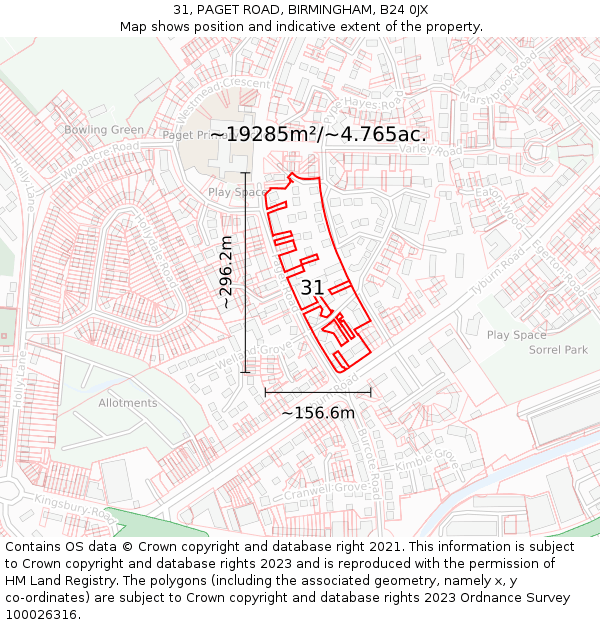 31, PAGET ROAD, BIRMINGHAM, B24 0JX: Plot and title map