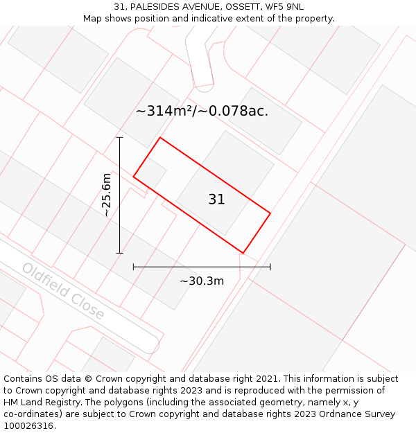 31, PALESIDES AVENUE, OSSETT, WF5 9NL: Plot and title map