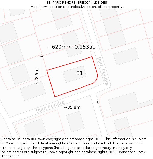 31, PARC PENDRE, BRECON, LD3 9ES: Plot and title map