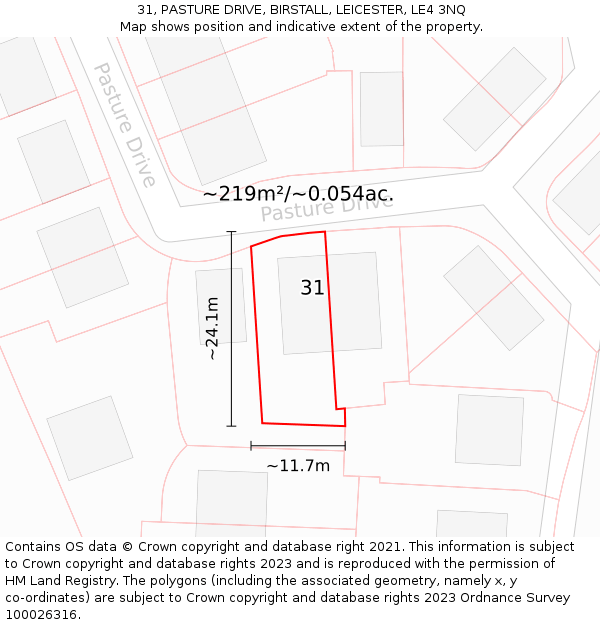 31, PASTURE DRIVE, BIRSTALL, LEICESTER, LE4 3NQ: Plot and title map