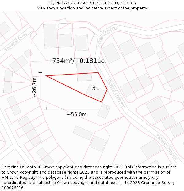 31, PICKARD CRESCENT, SHEFFIELD, S13 8EY: Plot and title map