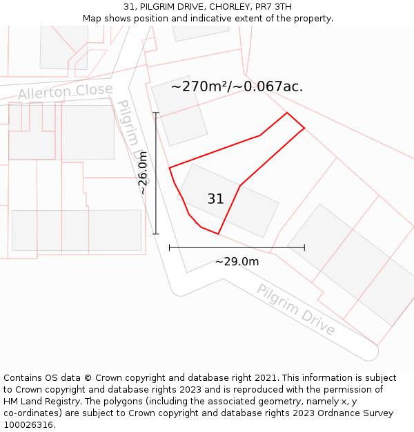 31, PILGRIM DRIVE, CHORLEY, PR7 3TH: Plot and title map