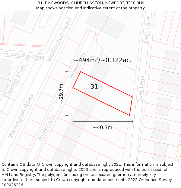 31, PINEWOODS, CHURCH ASTON, NEWPORT, TF10 9LN: Plot and title map