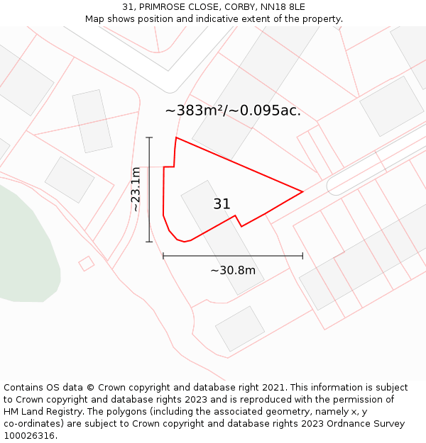 31, PRIMROSE CLOSE, CORBY, NN18 8LE: Plot and title map