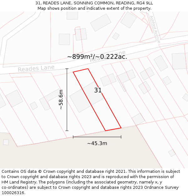 31, READES LANE, SONNING COMMON, READING, RG4 9LL: Plot and title map