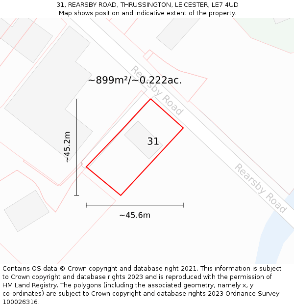 31, REARSBY ROAD, THRUSSINGTON, LEICESTER, LE7 4UD: Plot and title map