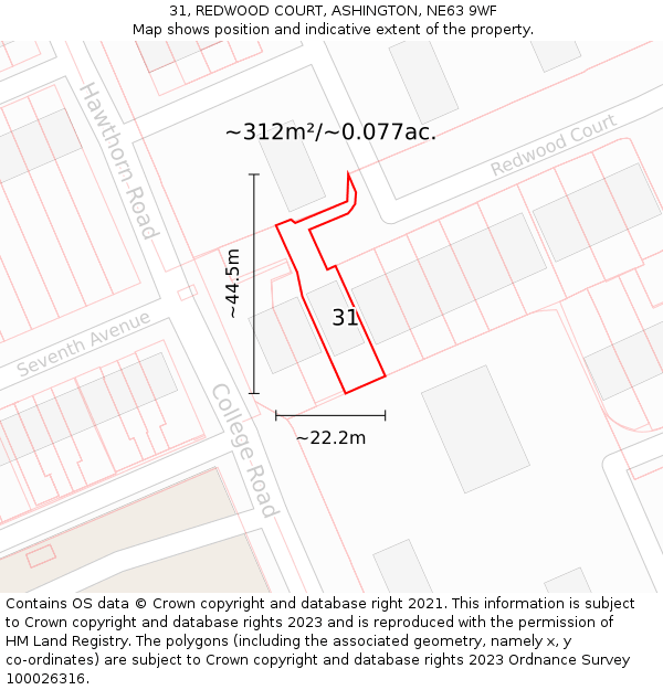 31, REDWOOD COURT, ASHINGTON, NE63 9WF: Plot and title map