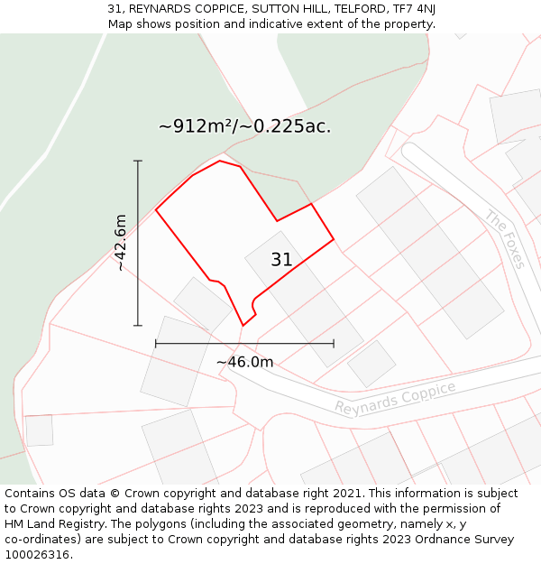 31, REYNARDS COPPICE, SUTTON HILL, TELFORD, TF7 4NJ: Plot and title map