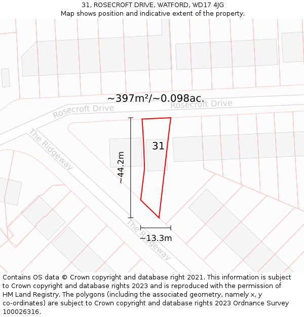 31, ROSECROFT DRIVE, WATFORD, WD17 4JG: Plot and title map