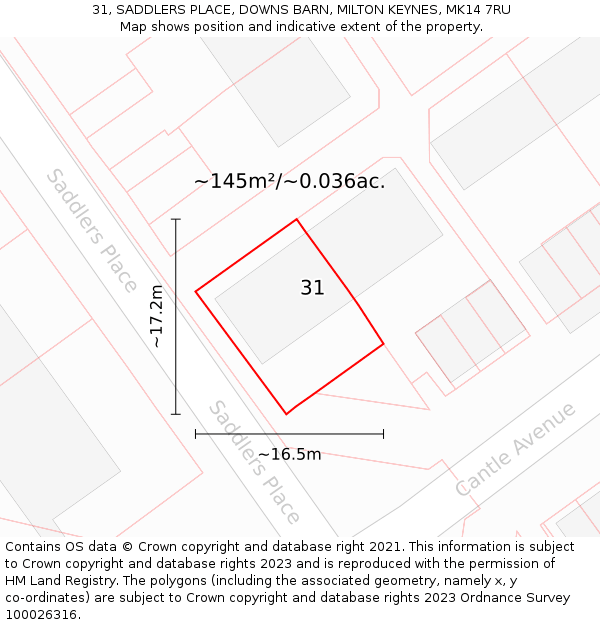 31, SADDLERS PLACE, DOWNS BARN, MILTON KEYNES, MK14 7RU: Plot and title map