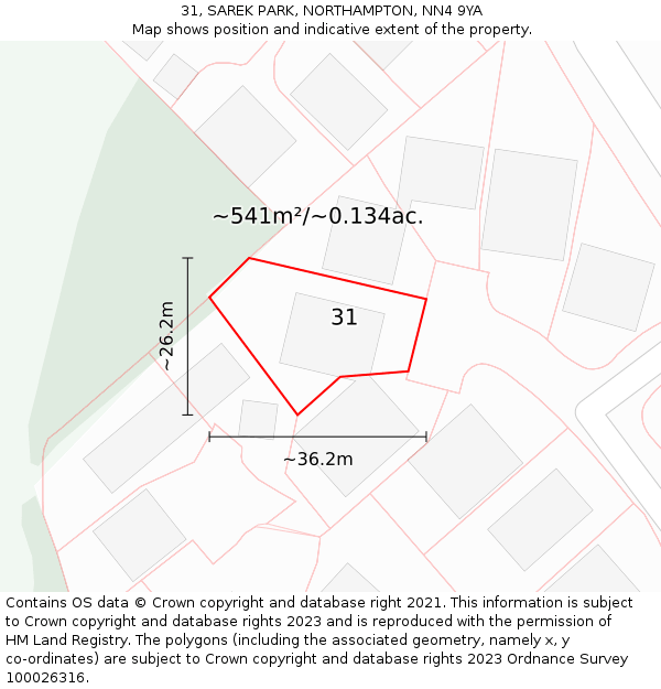 31, SAREK PARK, NORTHAMPTON, NN4 9YA: Plot and title map