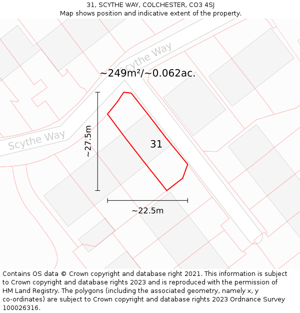 31, SCYTHE WAY, COLCHESTER, CO3 4SJ: Plot and title map