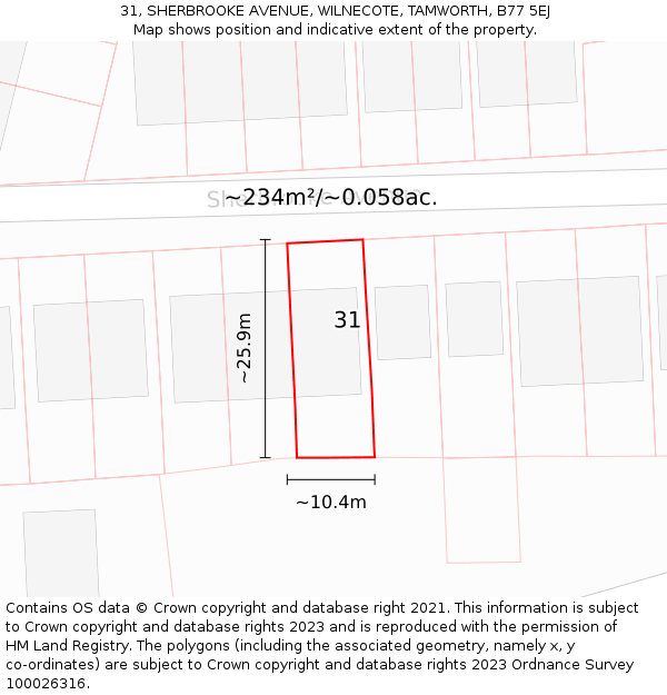 31, SHERBROOKE AVENUE, WILNECOTE, TAMWORTH, B77 5EJ: Plot and title map