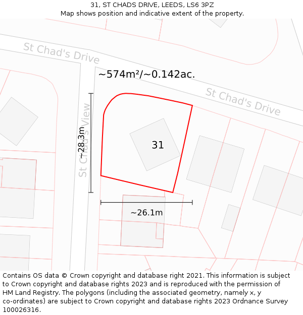 31, ST CHADS DRIVE, LEEDS, LS6 3PZ: Plot and title map