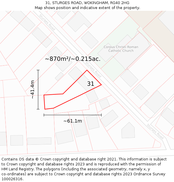 31, STURGES ROAD, WOKINGHAM, RG40 2HG: Plot and title map