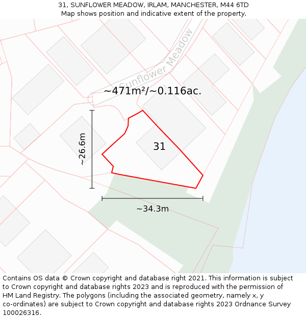 31, SUNFLOWER MEADOW, IRLAM, MANCHESTER, M44 6TD: Plot and title map