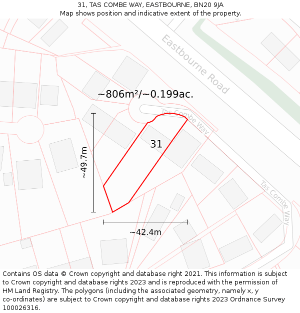 31, TAS COMBE WAY, EASTBOURNE, BN20 9JA: Plot and title map