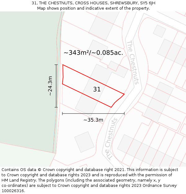 31, THE CHESTNUTS, CROSS HOUSES, SHREWSBURY, SY5 6JH: Plot and title map