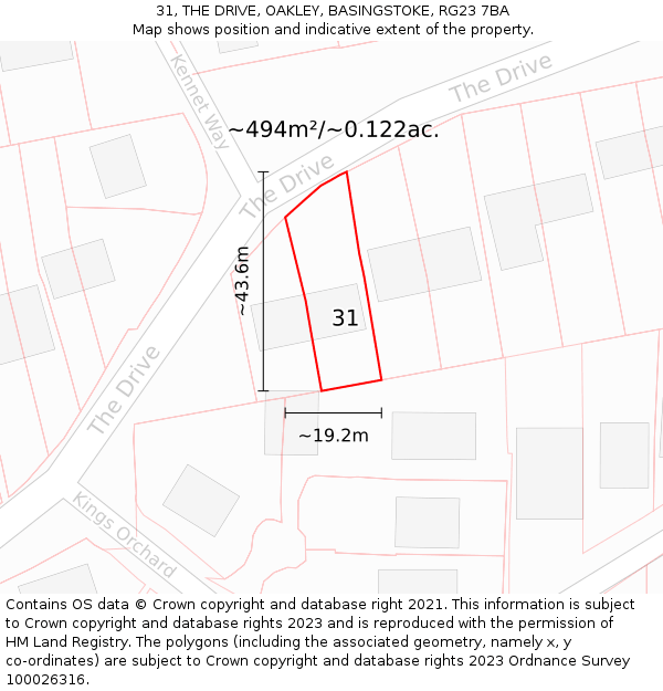 31, THE DRIVE, OAKLEY, BASINGSTOKE, RG23 7BA: Plot and title map