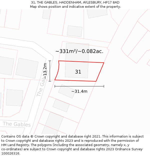 31, THE GABLES, HADDENHAM, AYLESBURY, HP17 8AD: Plot and title map