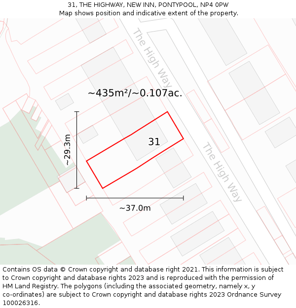 31, THE HIGHWAY, NEW INN, PONTYPOOL, NP4 0PW: Plot and title map