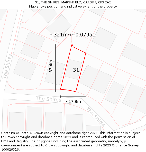 31, THE SHIRES, MARSHFIELD, CARDIFF, CF3 2AZ: Plot and title map