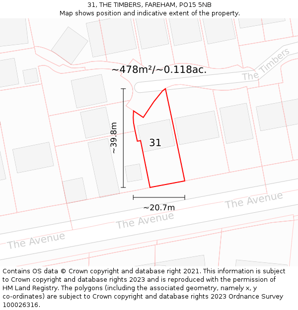 31, THE TIMBERS, FAREHAM, PO15 5NB: Plot and title map