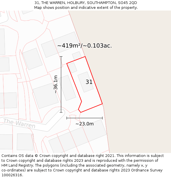 31, THE WARREN, HOLBURY, SOUTHAMPTON, SO45 2QD: Plot and title map