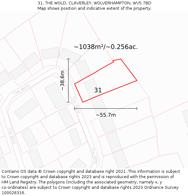 31, THE WOLD, CLAVERLEY, WOLVERHAMPTON, WV5 7BD: Plot and title map