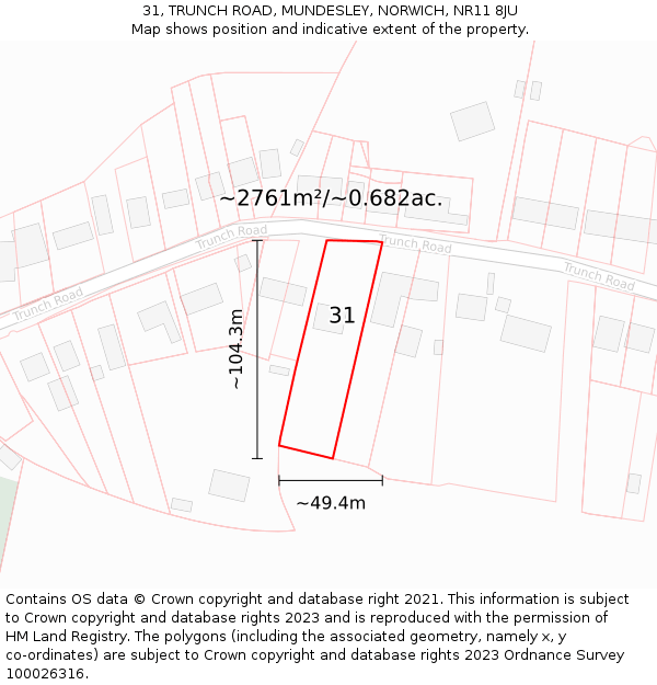 31, TRUNCH ROAD, MUNDESLEY, NORWICH, NR11 8JU: Plot and title map