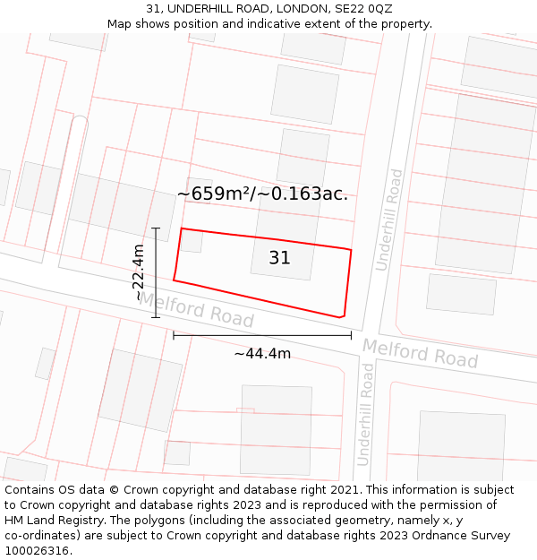 31, UNDERHILL ROAD, LONDON, SE22 0QZ: Plot and title map