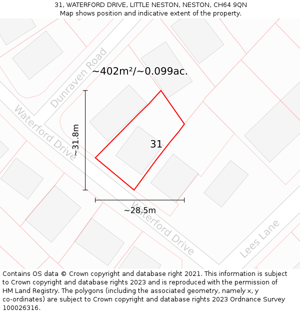 31, WATERFORD DRIVE, LITTLE NESTON, NESTON, CH64 9QN: Plot and title map